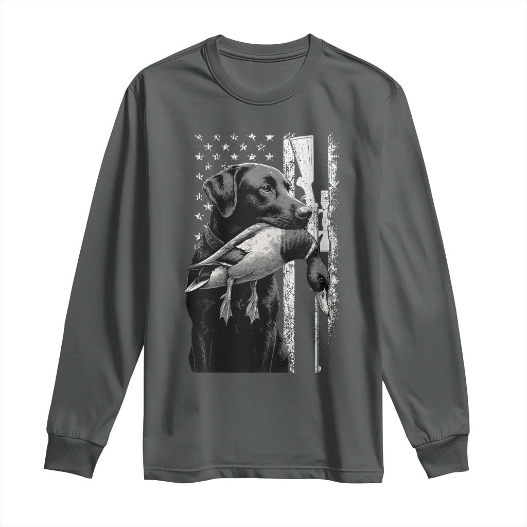 Duck Hunting Dog Back Lab Vintage American Flag Long Sleeve Shirt - Wonder Print Shop