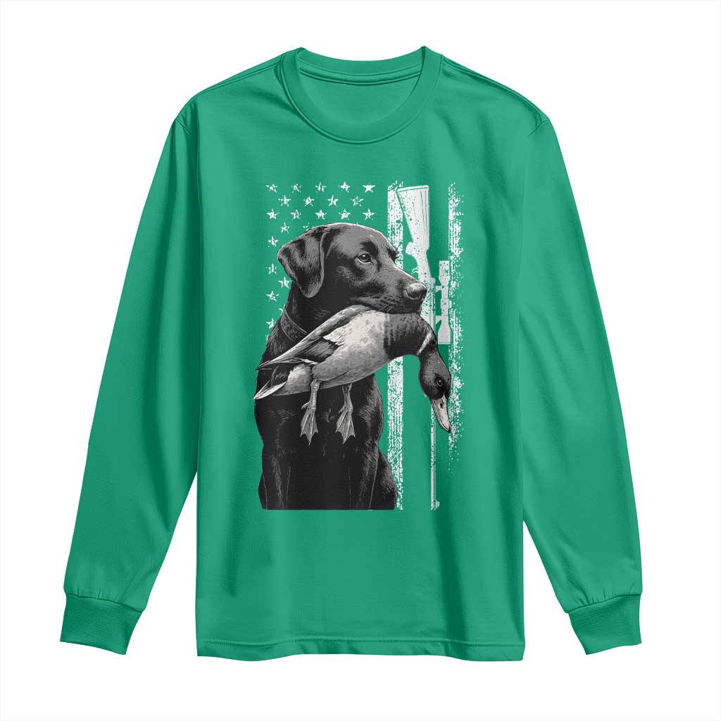 Duck Hunting Dog Back Lab Vintage American Flag Long Sleeve Shirt - Wonder Print Shop