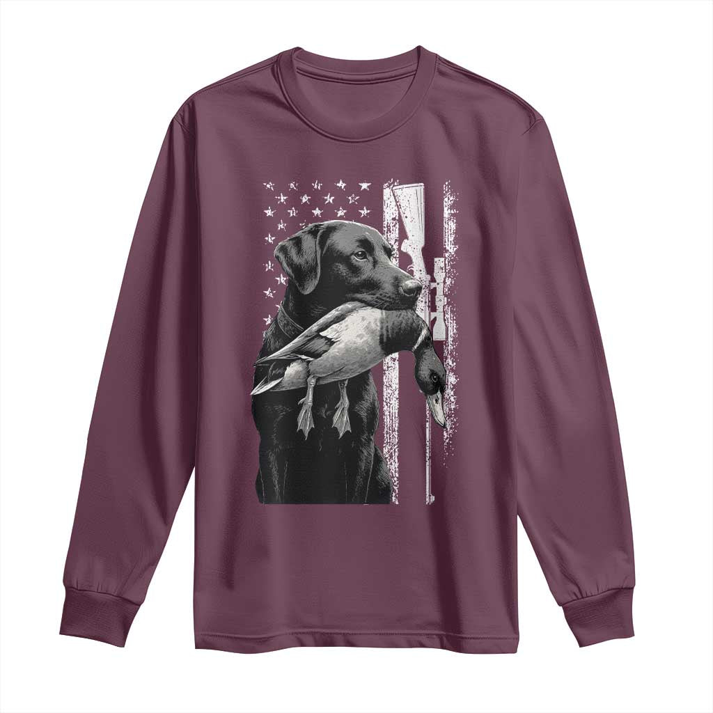 Duck Hunting Dog Back Lab Vintage American Flag Long Sleeve Shirt - Wonder Print Shop