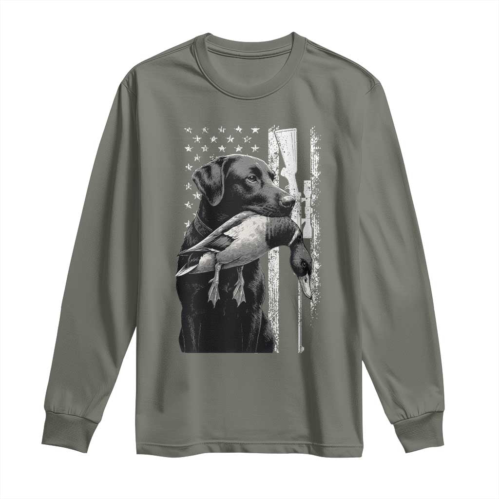 Duck Hunting Dog Back Lab Vintage American Flag Long Sleeve Shirt - Wonder Print Shop