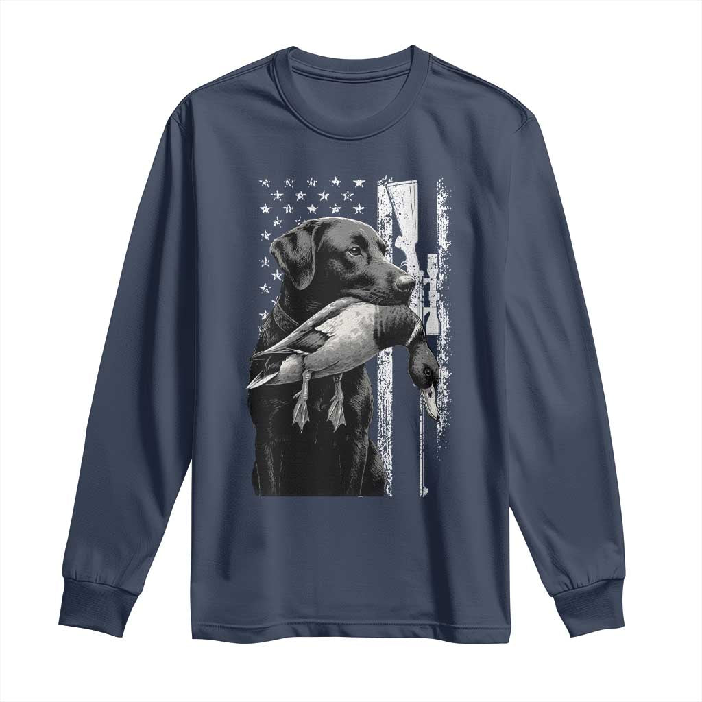 Duck Hunting Dog Back Lab Vintage American Flag Long Sleeve Shirt - Wonder Print Shop
