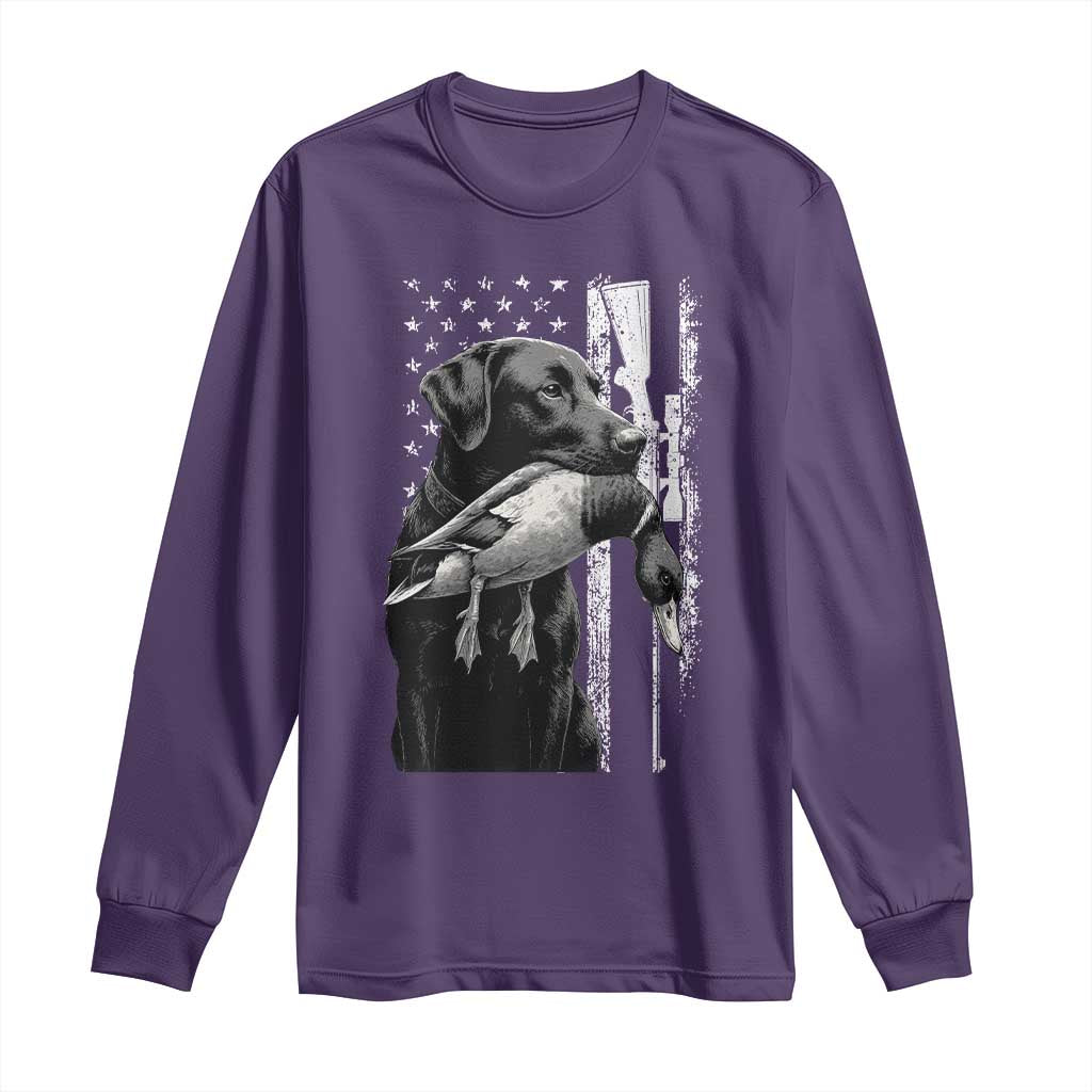 Duck Hunting Dog Back Lab Vintage American Flag Long Sleeve Shirt - Wonder Print Shop