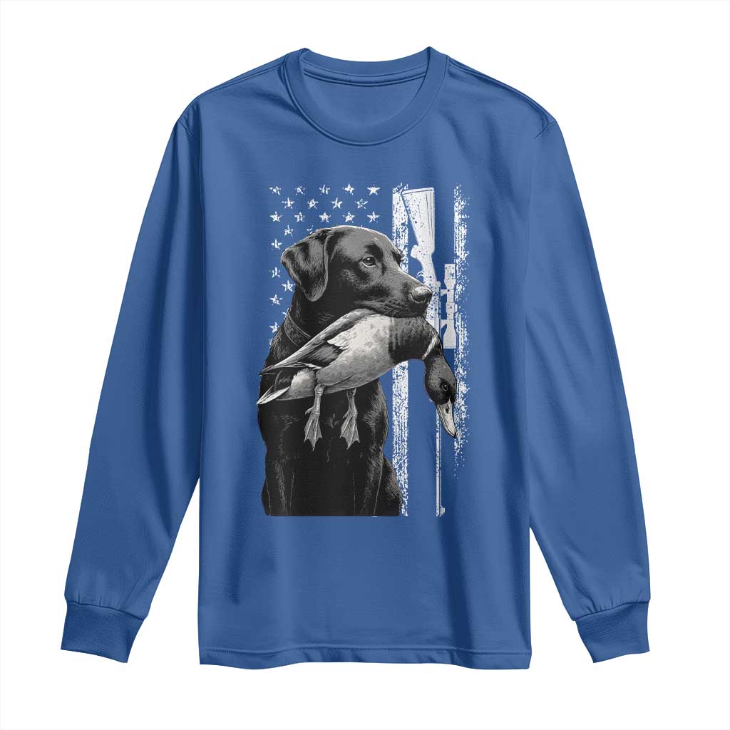 Duck Hunting Dog Back Lab Vintage American Flag Long Sleeve Shirt - Wonder Print Shop
