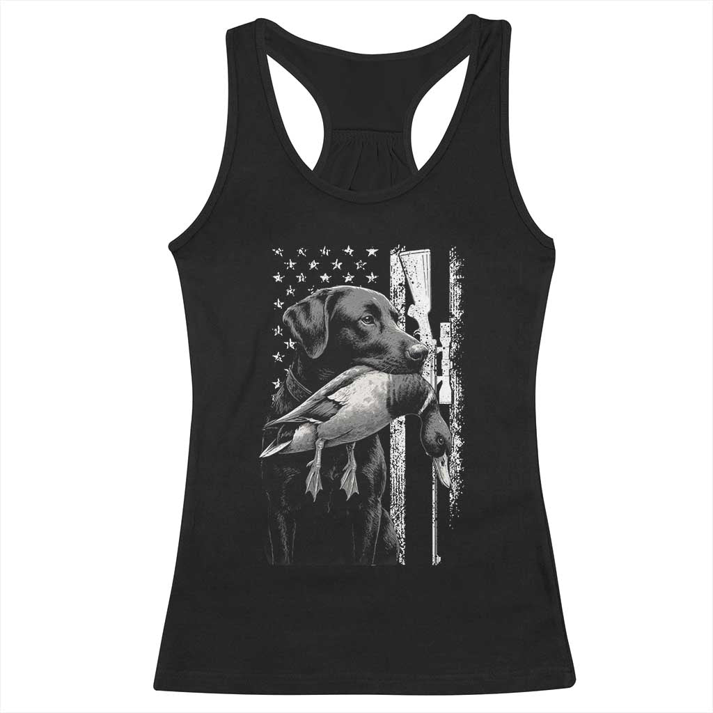 Duck Hunting Dog Back Lab Vintage American Flag Racerback Tank Top - Wonder Print Shop