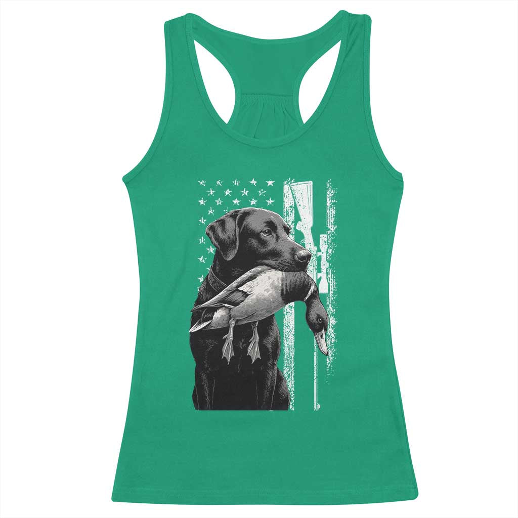 Duck Hunting Dog Back Lab Vintage American Flag Racerback Tank Top - Wonder Print Shop