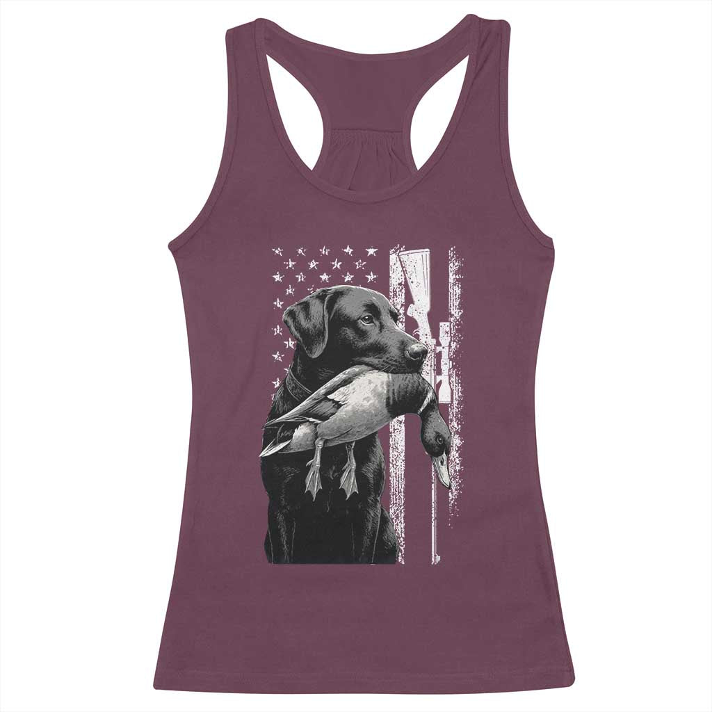 Duck Hunting Dog Back Lab Vintage American Flag Racerback Tank Top - Wonder Print Shop