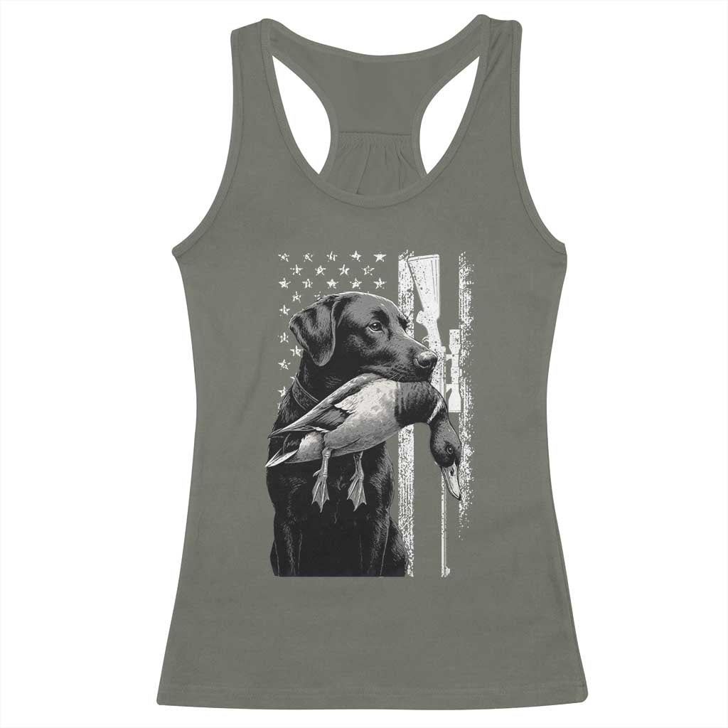 Duck Hunting Dog Back Lab Vintage American Flag Racerback Tank Top - Wonder Print Shop