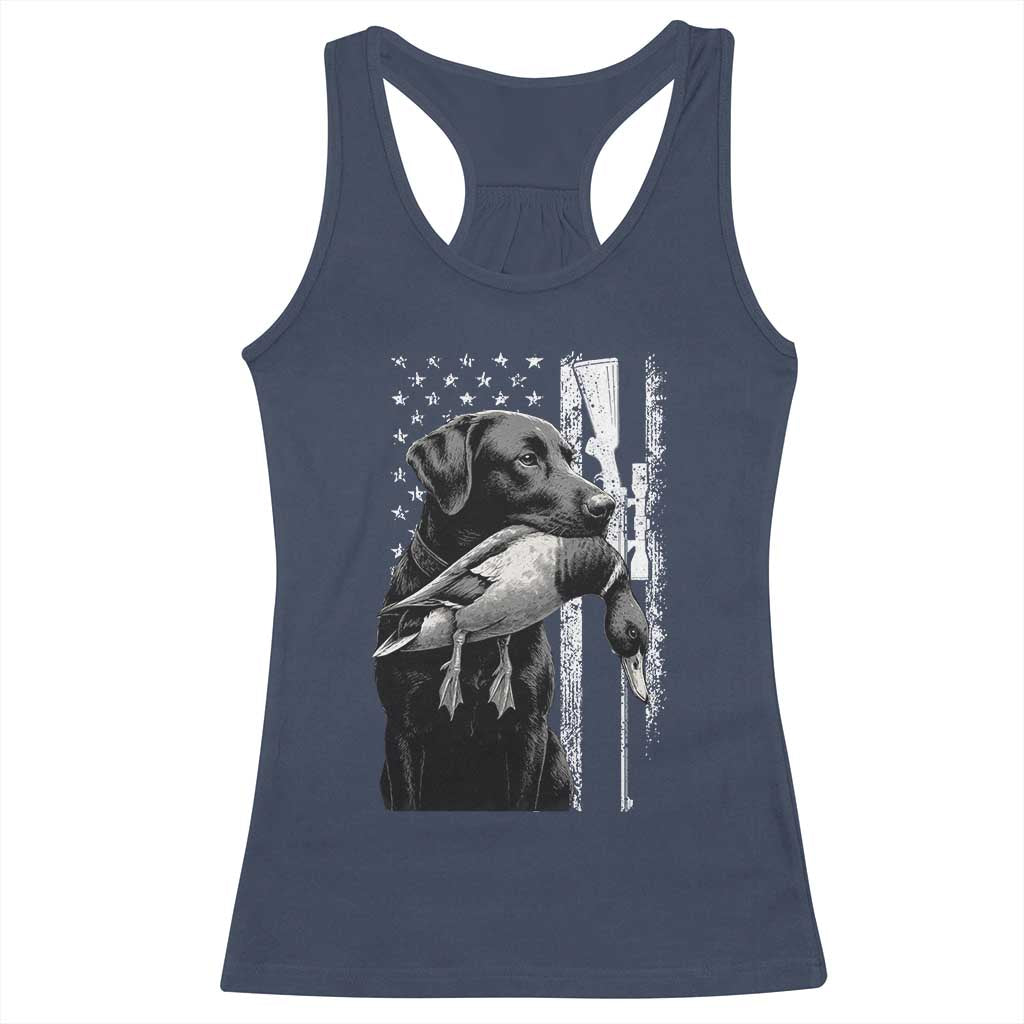 Duck Hunting Dog Back Lab Vintage American Flag Racerback Tank Top - Wonder Print Shop