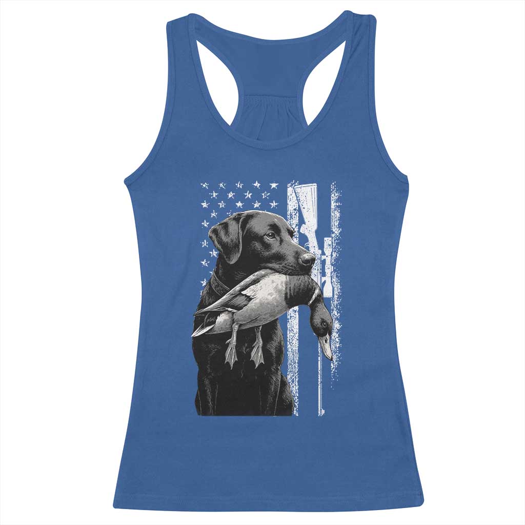 Duck Hunting Dog Back Lab Vintage American Flag Racerback Tank Top - Wonder Print Shop