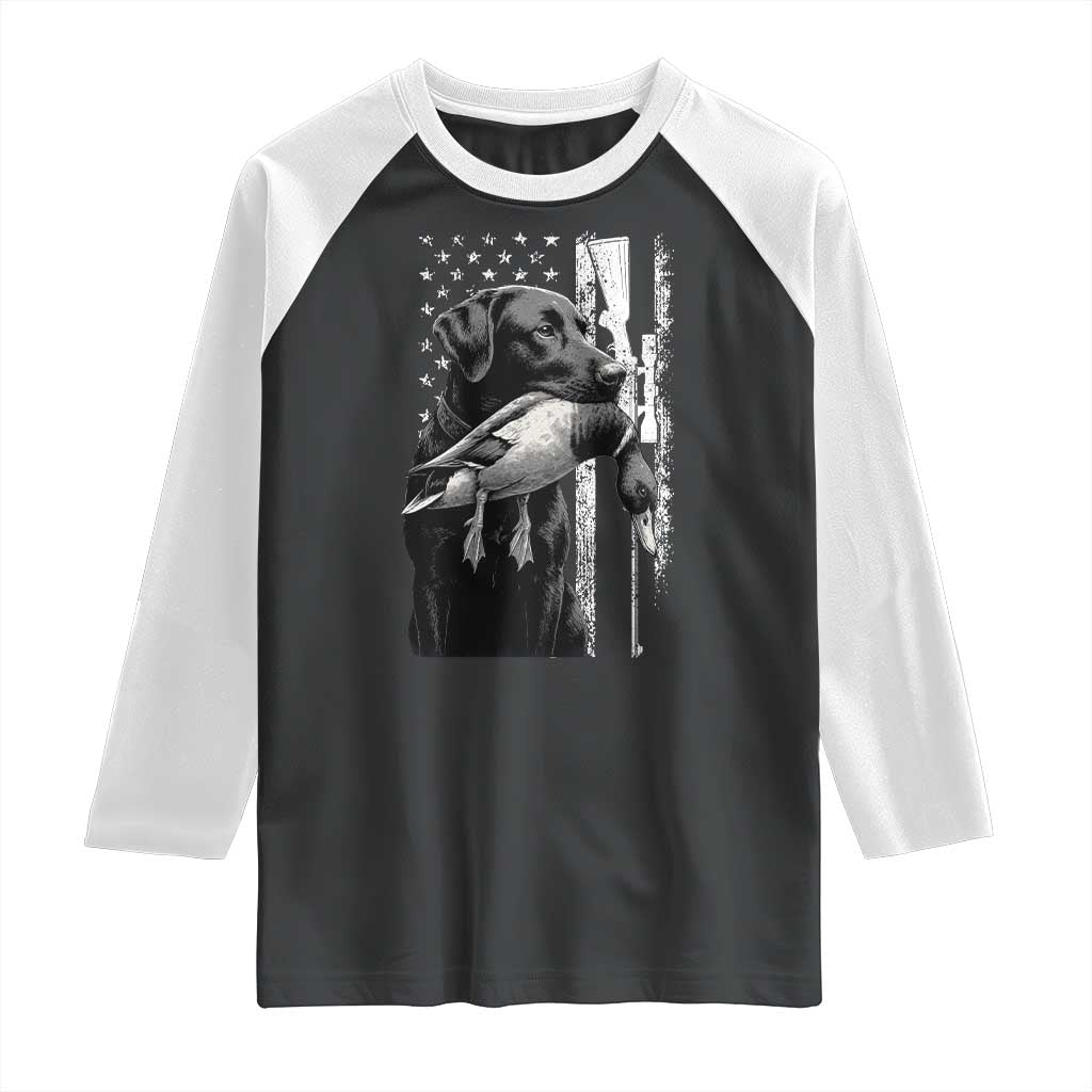 Duck Hunting Dog Back Lab Vintage American Flag Raglan Shirt - Wonder Print Shop