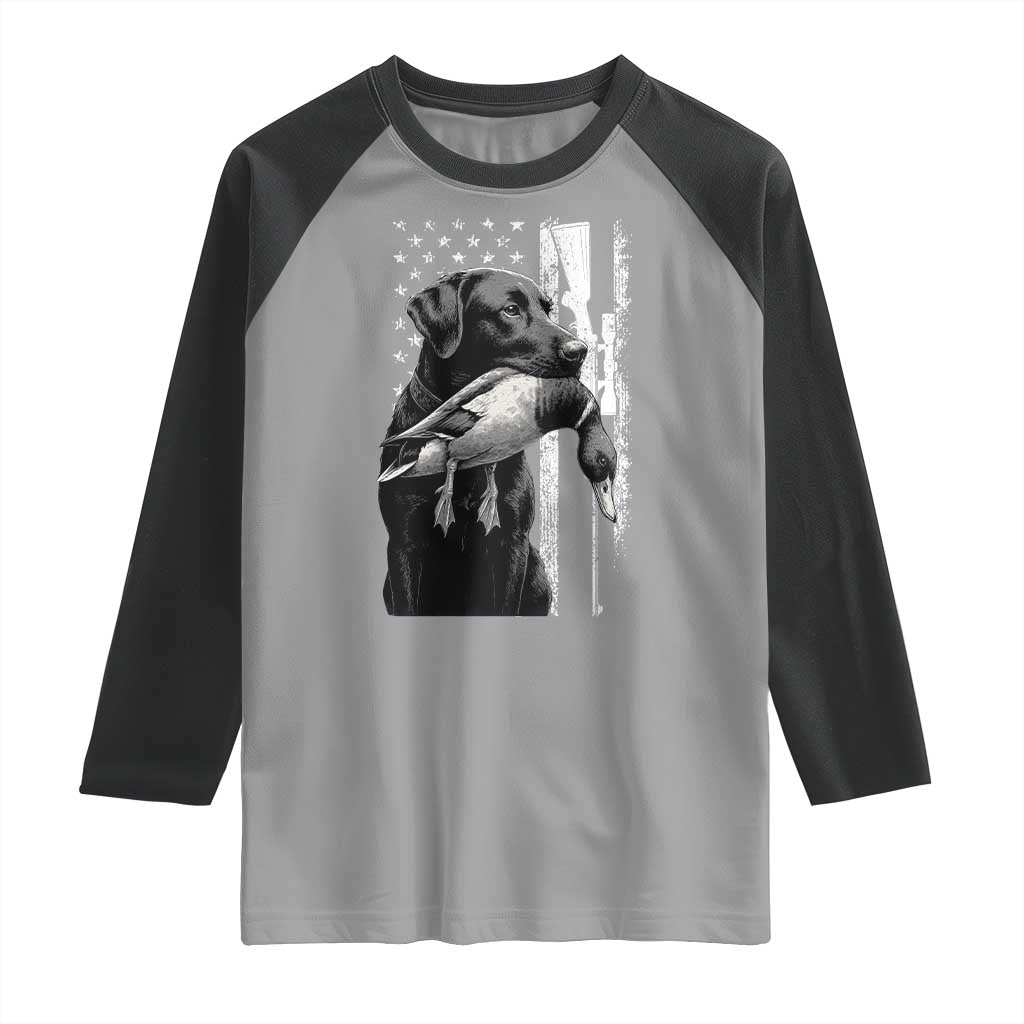 Duck Hunting Dog Back Lab Vintage American Flag Raglan Shirt - Wonder Print Shop