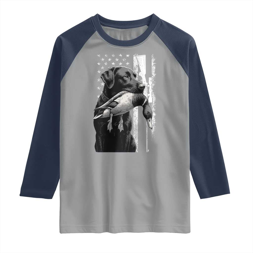 Duck Hunting Dog Back Lab Vintage American Flag Raglan Shirt - Wonder Print Shop