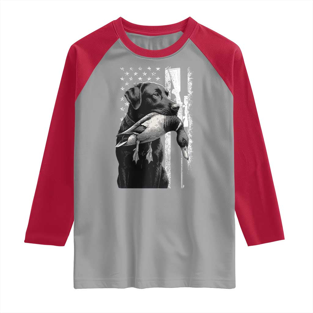 Duck Hunting Dog Back Lab Vintage American Flag Raglan Shirt - Wonder Print Shop