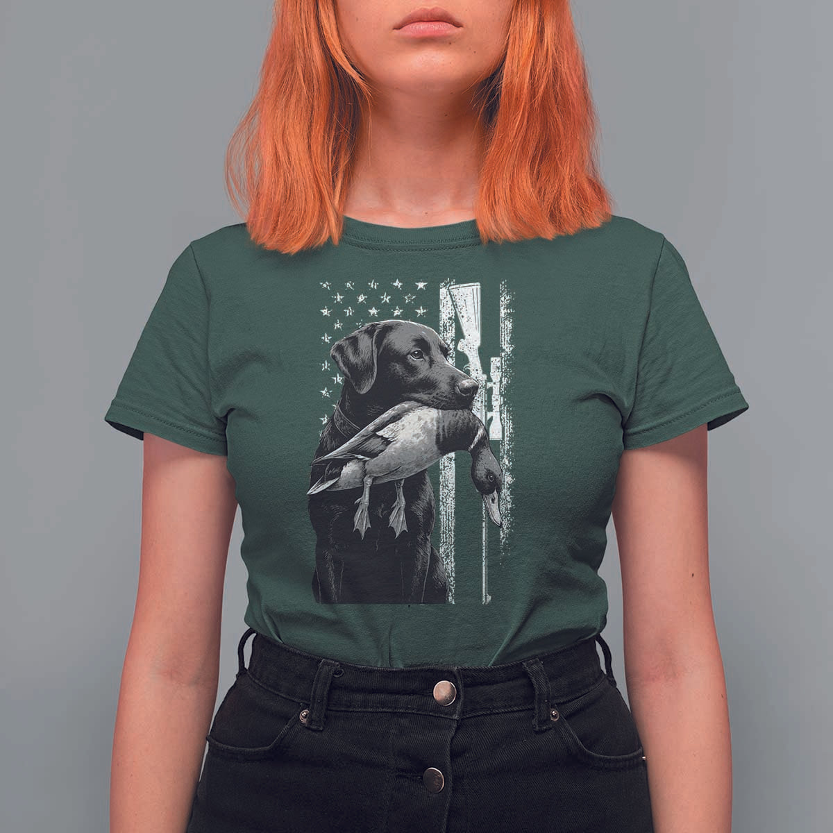 Duck Hunting Dog Back Lab Vintage American Flag T Shirt For Women - Wonder Print Shop