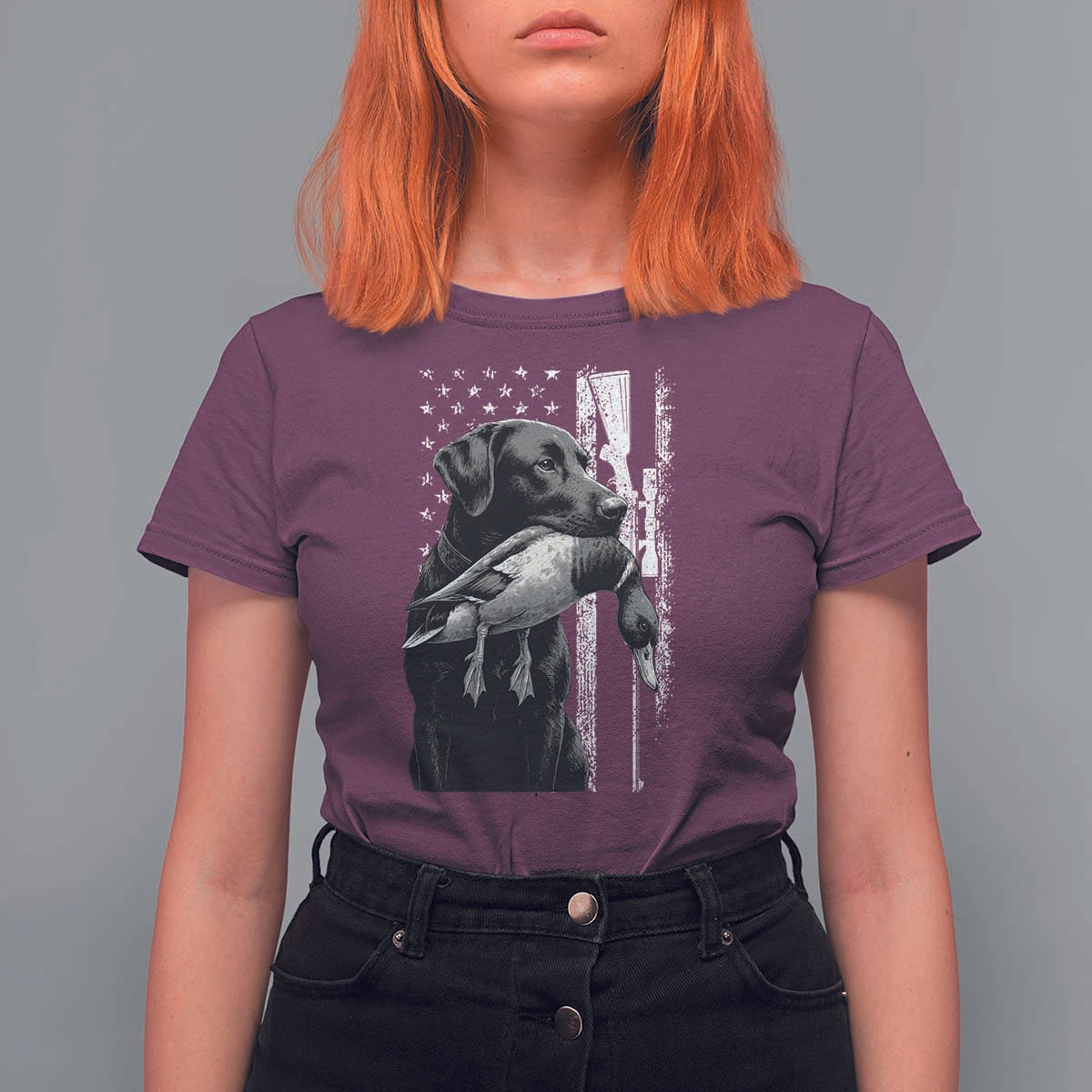 Duck Hunting Dog Back Lab Vintage American Flag T Shirt For Women - Wonder Print Shop