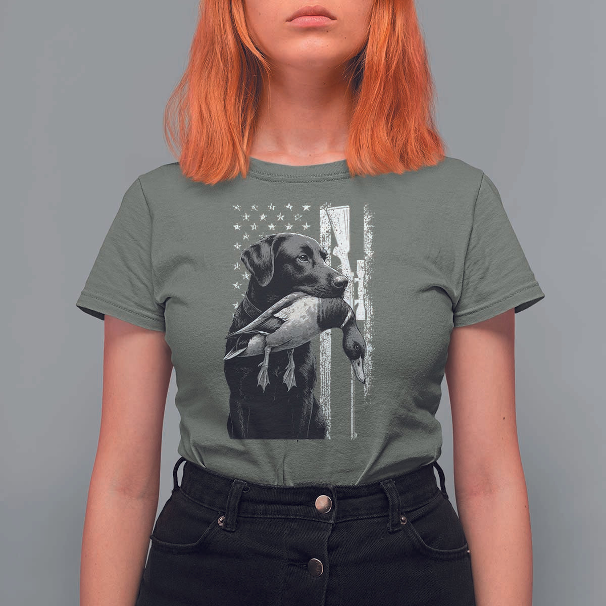 Duck Hunting Dog Back Lab Vintage American Flag T Shirt For Women - Wonder Print Shop