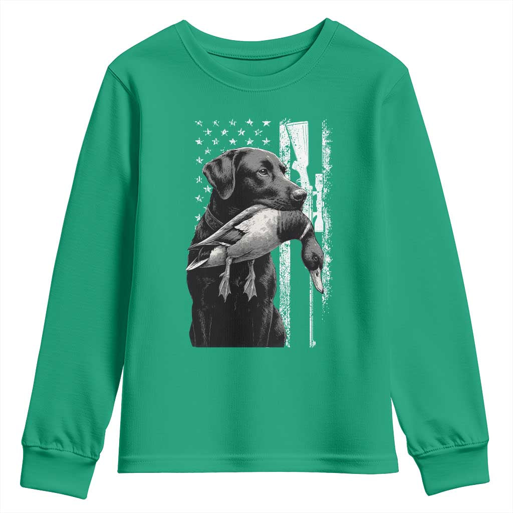 Duck Hunting Dog Back Lab Vintage American Flag Youth Sweatshirt - Wonder Print Shop