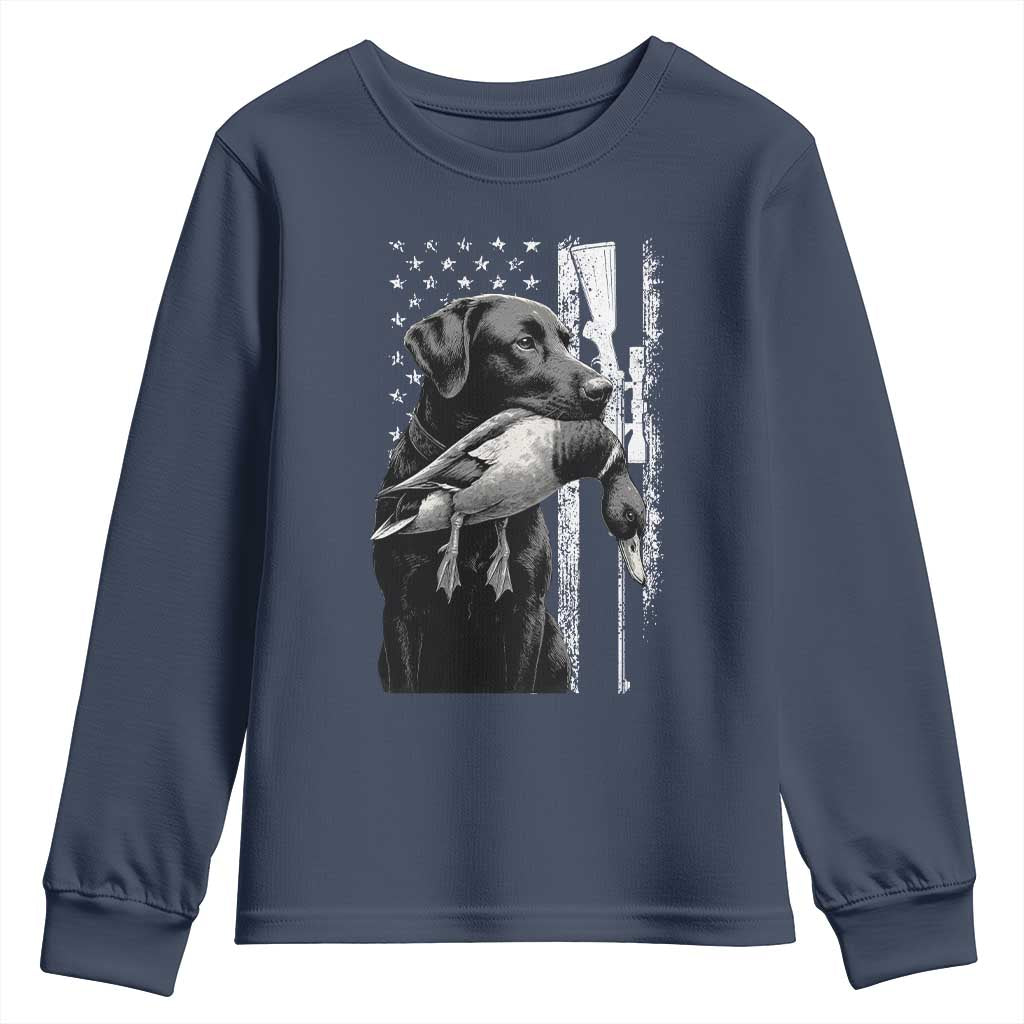 Duck Hunting Dog Back Lab Vintage American Flag Youth Sweatshirt - Wonder Print Shop