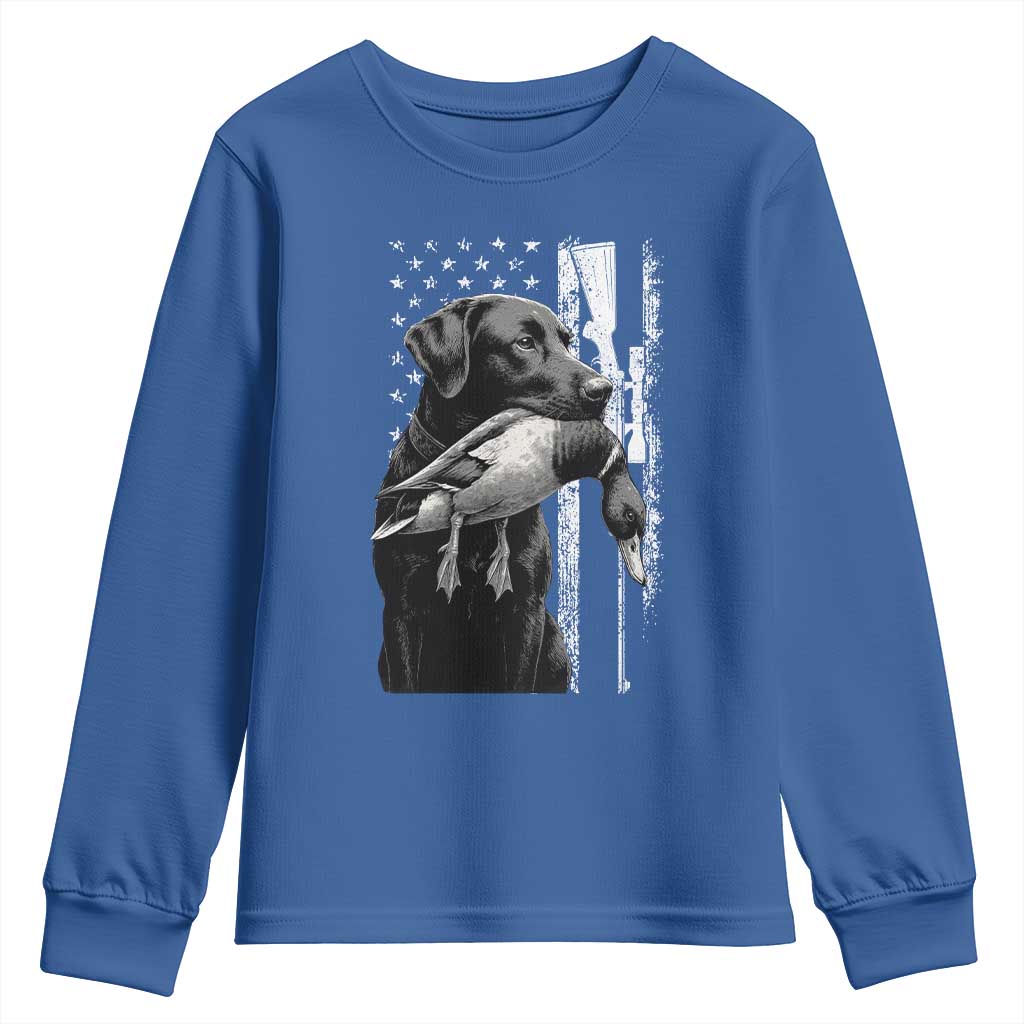 Duck Hunting Dog Back Lab Vintage American Flag Youth Sweatshirt - Wonder Print Shop