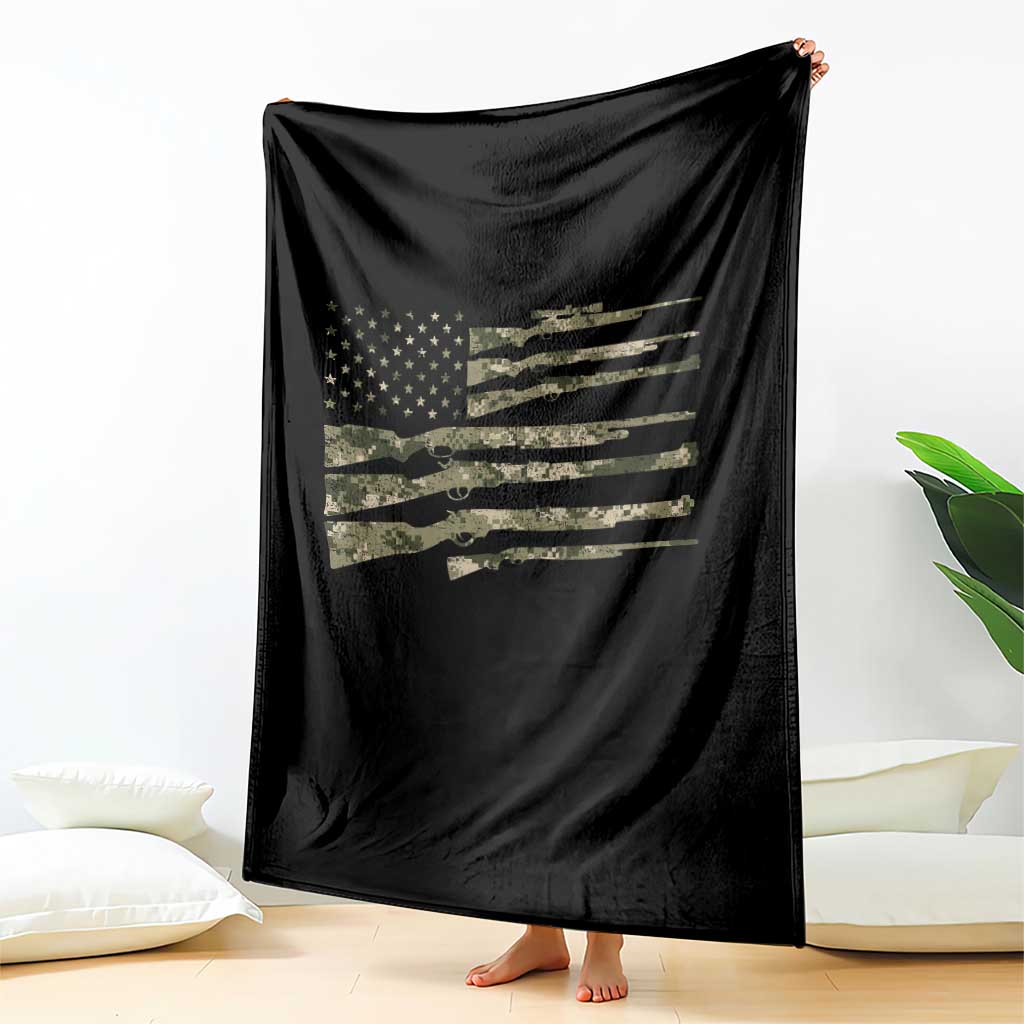 Hunting Guns Vintage Camo American Flag Throw Blanket - Wonder Print Shop
