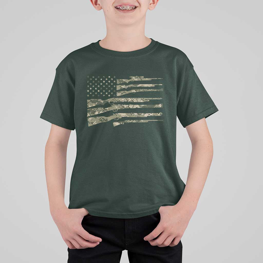 Hunting Guns Vintage Camo American Flag T Shirt For Kid - Wonder Print Shop