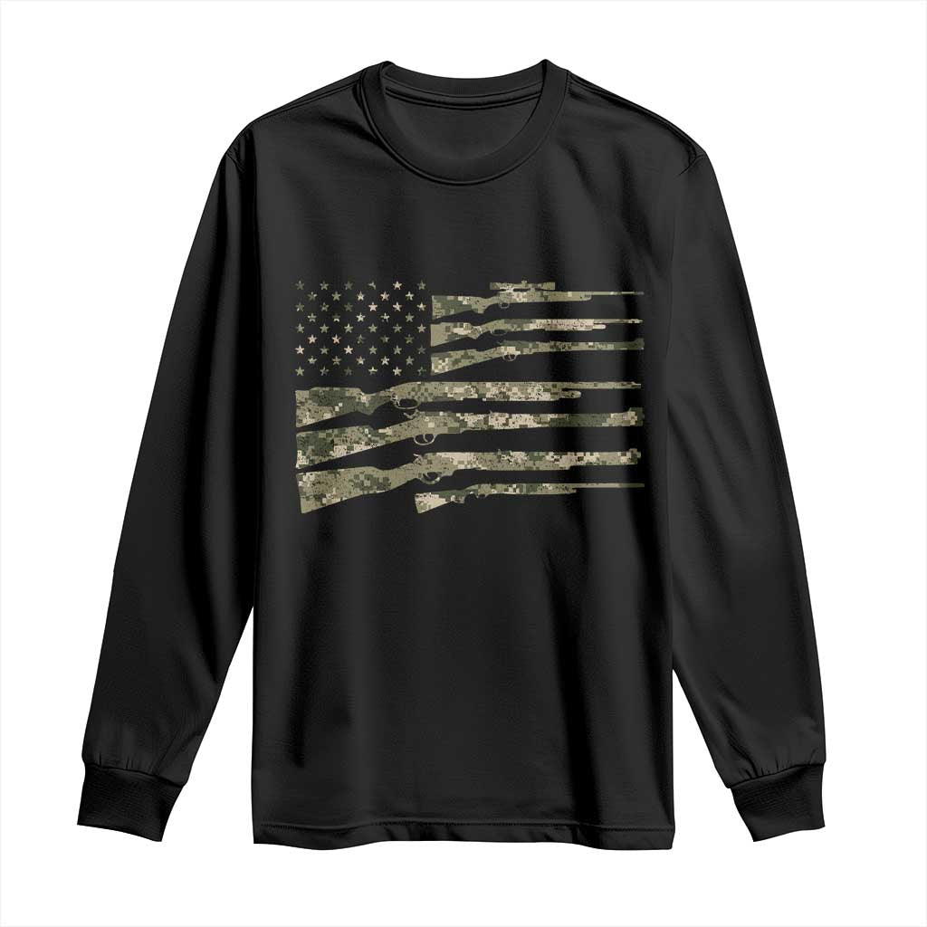 Hunting Guns Vintage Camo American Flag Long Sleeve Shirt - Wonder Print Shop