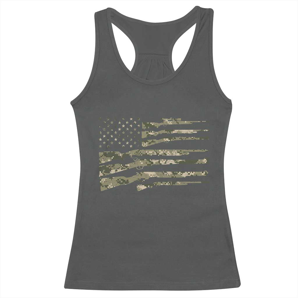 Hunting Guns Vintage Camo American Flag Racerback Tank Top - Wonder Print Shop