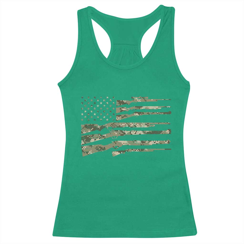 Hunting Guns Vintage Camo American Flag Racerback Tank Top - Wonder Print Shop