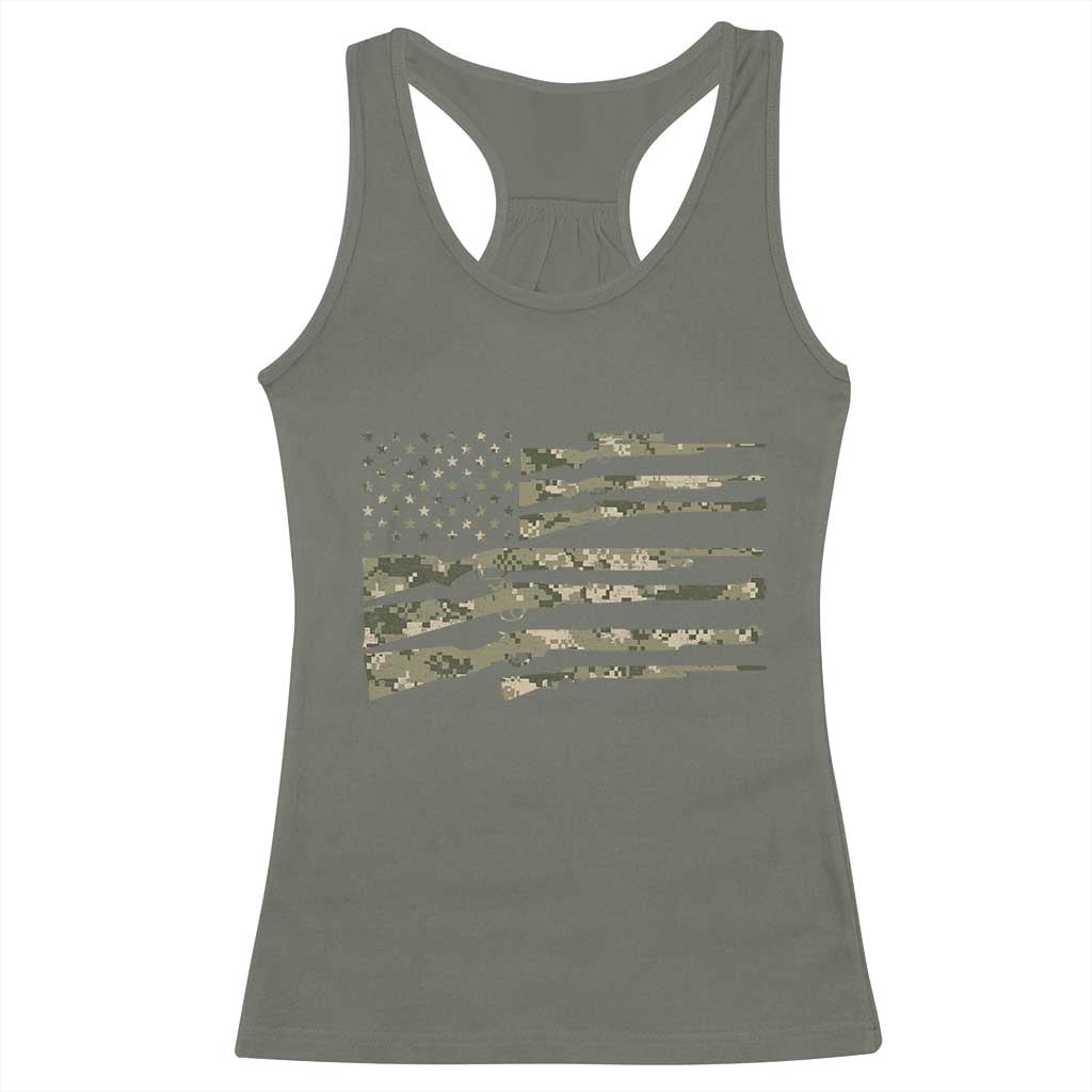Hunting Guns Vintage Camo American Flag Racerback Tank Top - Wonder Print Shop