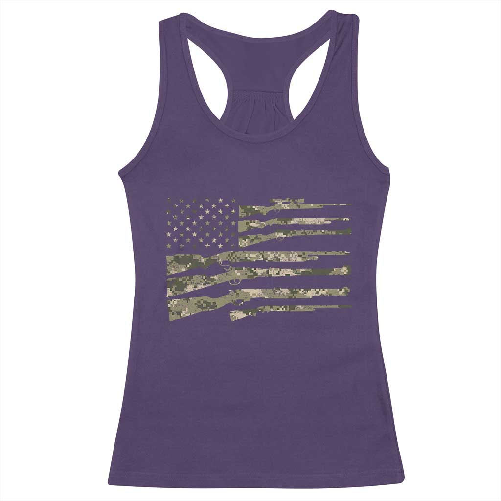 Hunting Guns Vintage Camo American Flag Racerback Tank Top - Wonder Print Shop