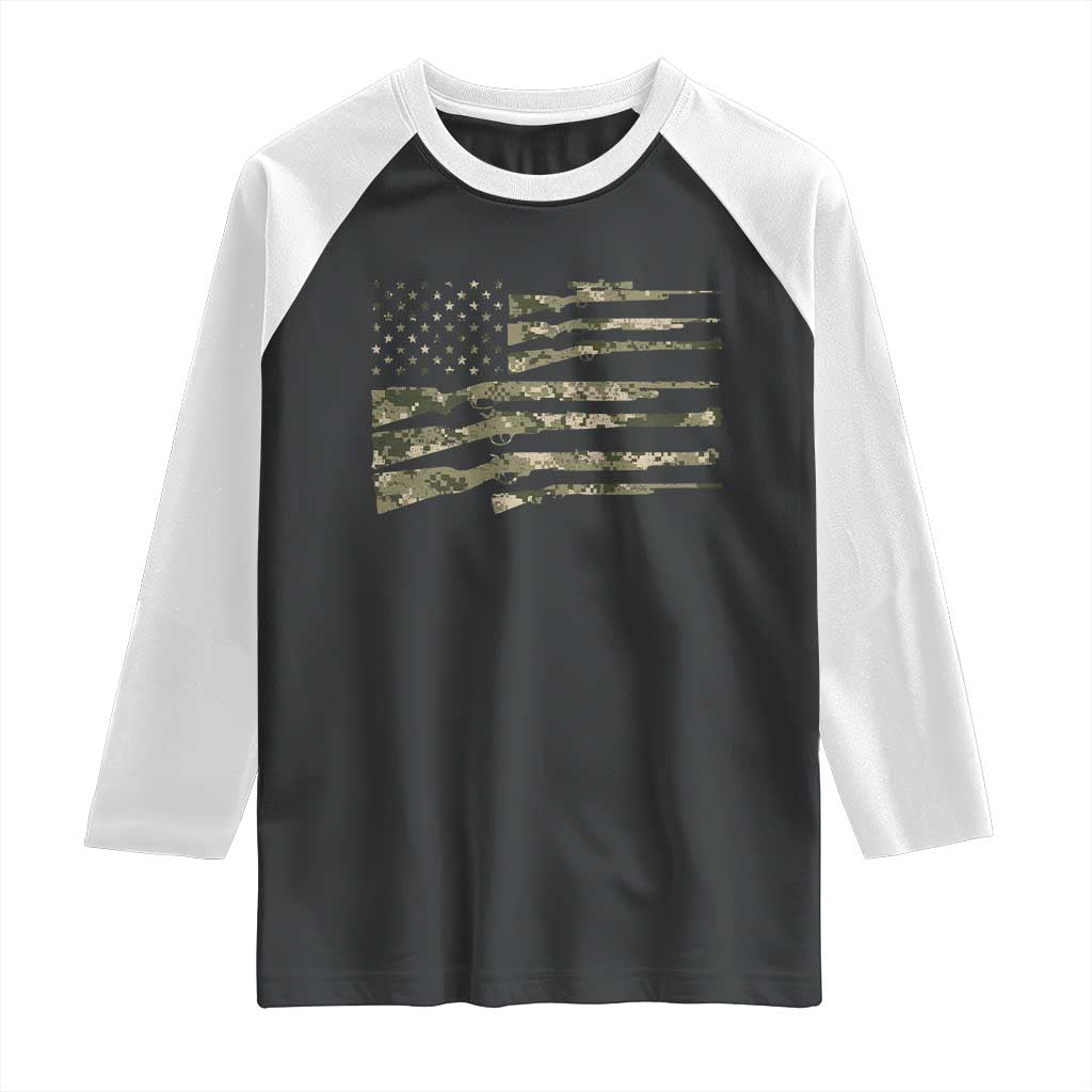 Hunting Guns Vintage Camo American Flag Raglan Shirt - Wonder Print Shop