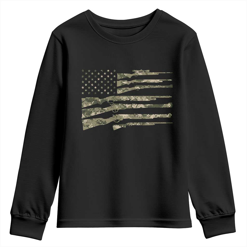 Hunting Guns Vintage Camo American Flag Youth Sweatshirt - Wonder Print Shop