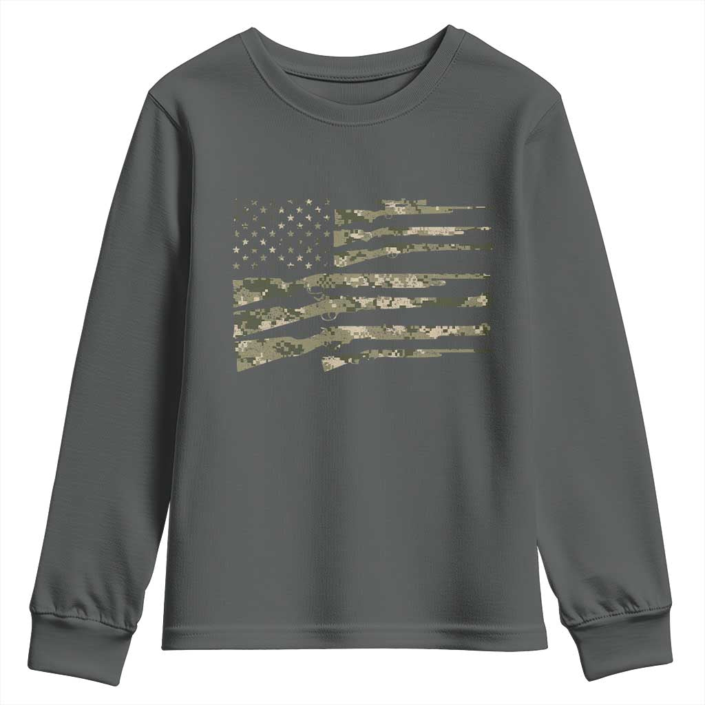 Hunting Guns Vintage Camo American Flag Youth Sweatshirt - Wonder Print Shop