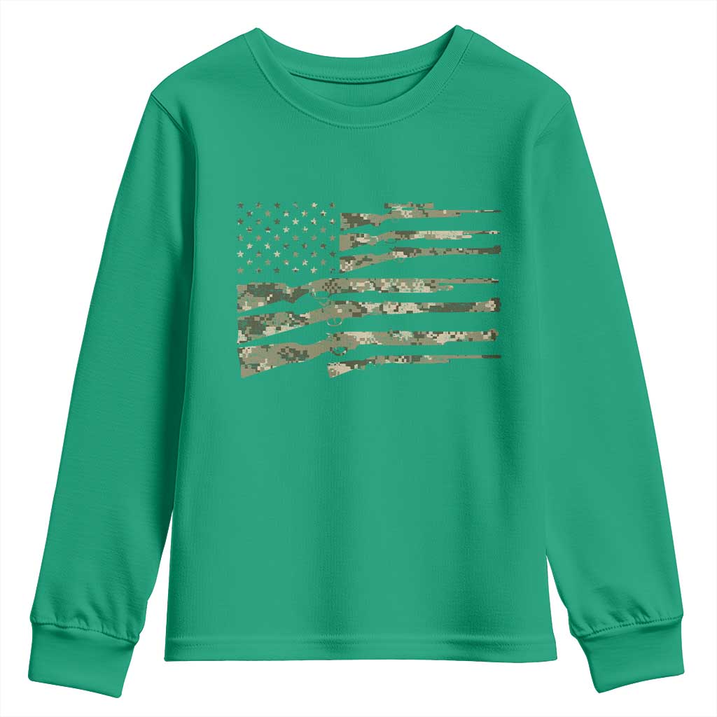 Hunting Guns Vintage Camo American Flag Youth Sweatshirt - Wonder Print Shop