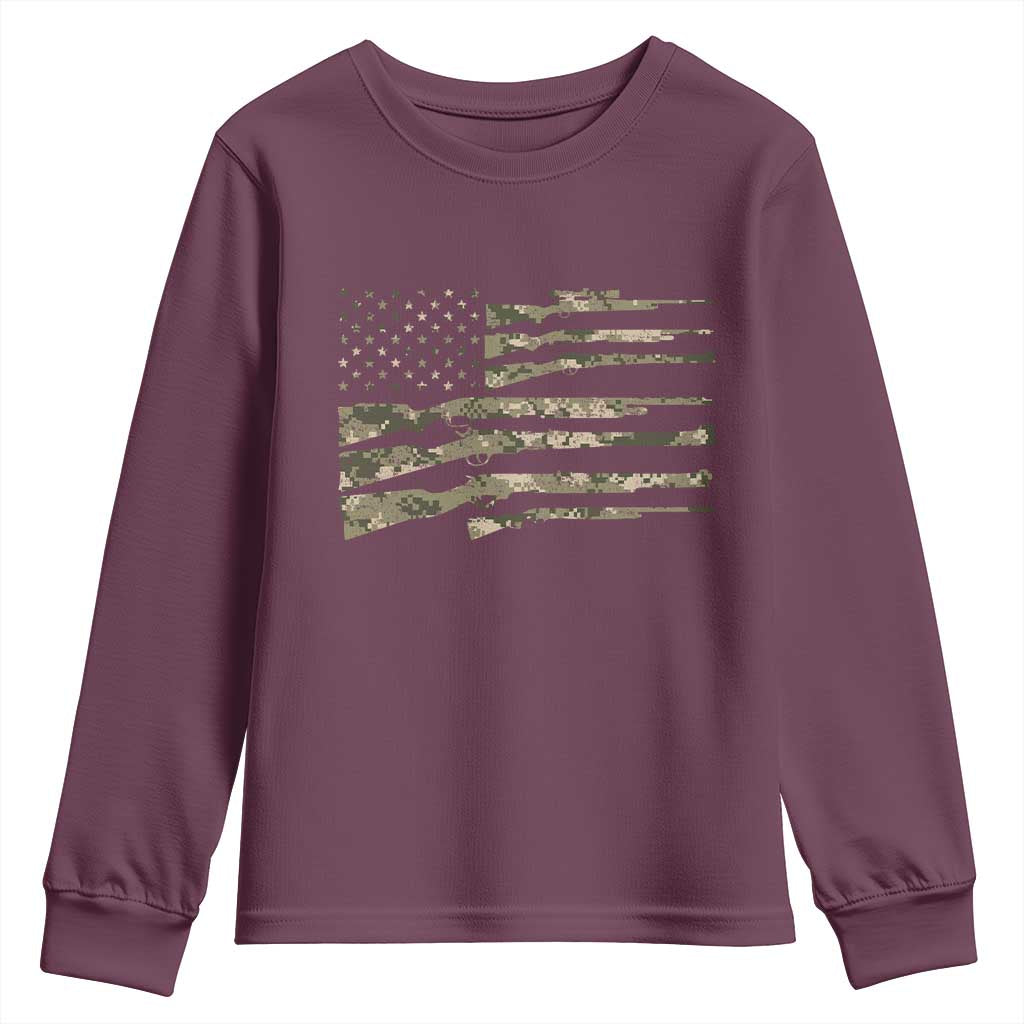 Hunting Guns Vintage Camo American Flag Youth Sweatshirt - Wonder Print Shop