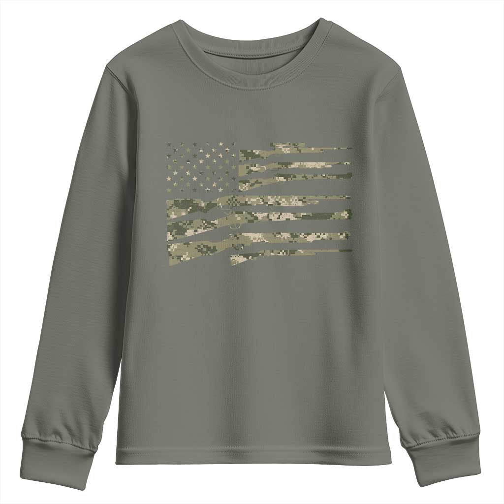 Hunting Guns Vintage Camo American Flag Youth Sweatshirt - Wonder Print Shop
