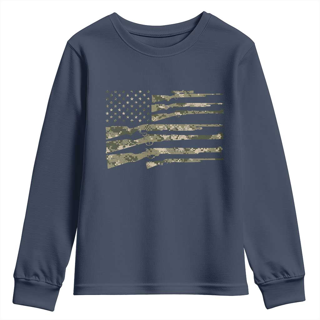 Hunting Guns Vintage Camo American Flag Youth Sweatshirt - Wonder Print Shop