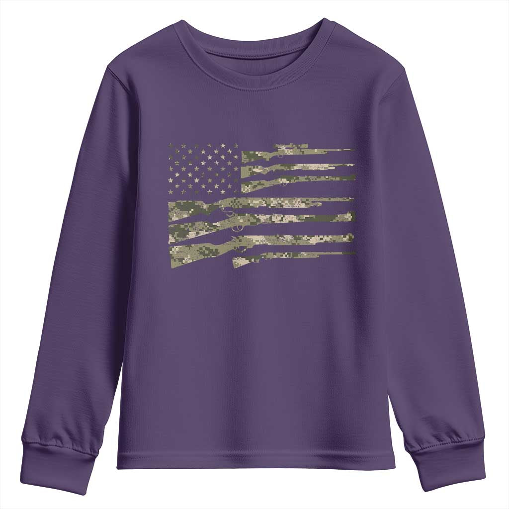 Hunting Guns Vintage Camo American Flag Youth Sweatshirt - Wonder Print Shop