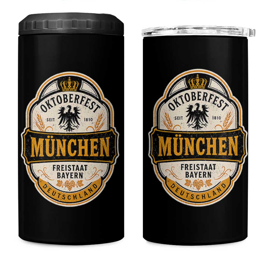 Oktoberfest Munchen Deutschland German Beer Festival 4 in 1 Can Cooler Tumbler Freistaat Bayern Heraldic Eagle