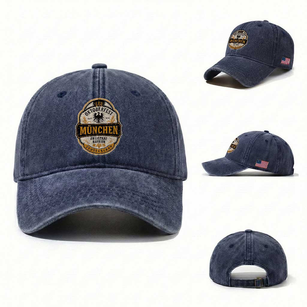 Oktoberfest Munchen Deutschland German Beer Festival Washed Cotton Baseball Cap Freistaat Bayern Heraldic Eagle