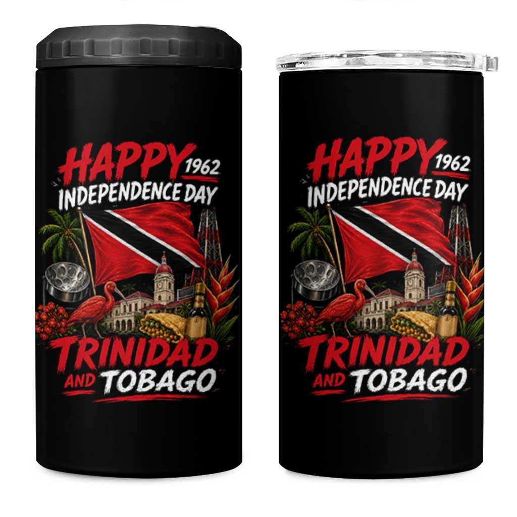 Trinidad And Tobago Independence Day 4 in 1 Can Cooler Tumbler Trinidadian Heritage Steelpan Scarlet Ibis