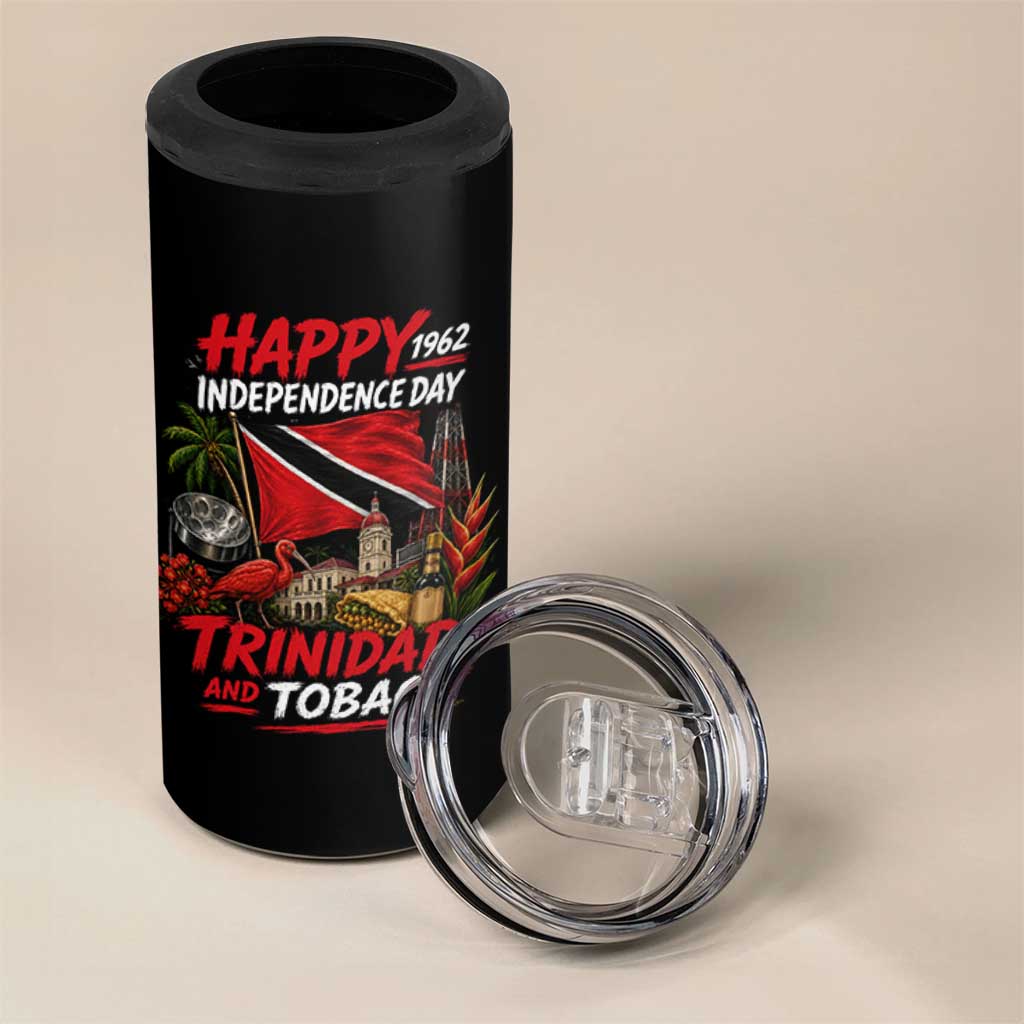 Trinidad And Tobago Independence Day 4 in 1 Can Cooler Tumbler Trinidadian Heritage Steelpan Scarlet Ibis
