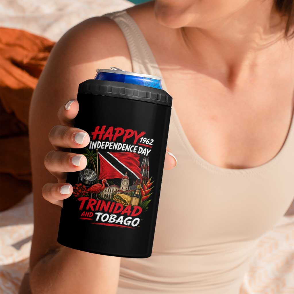 Trinidad And Tobago Independence Day 4 in 1 Can Cooler Tumbler Trinidadian Heritage Steelpan Scarlet Ibis