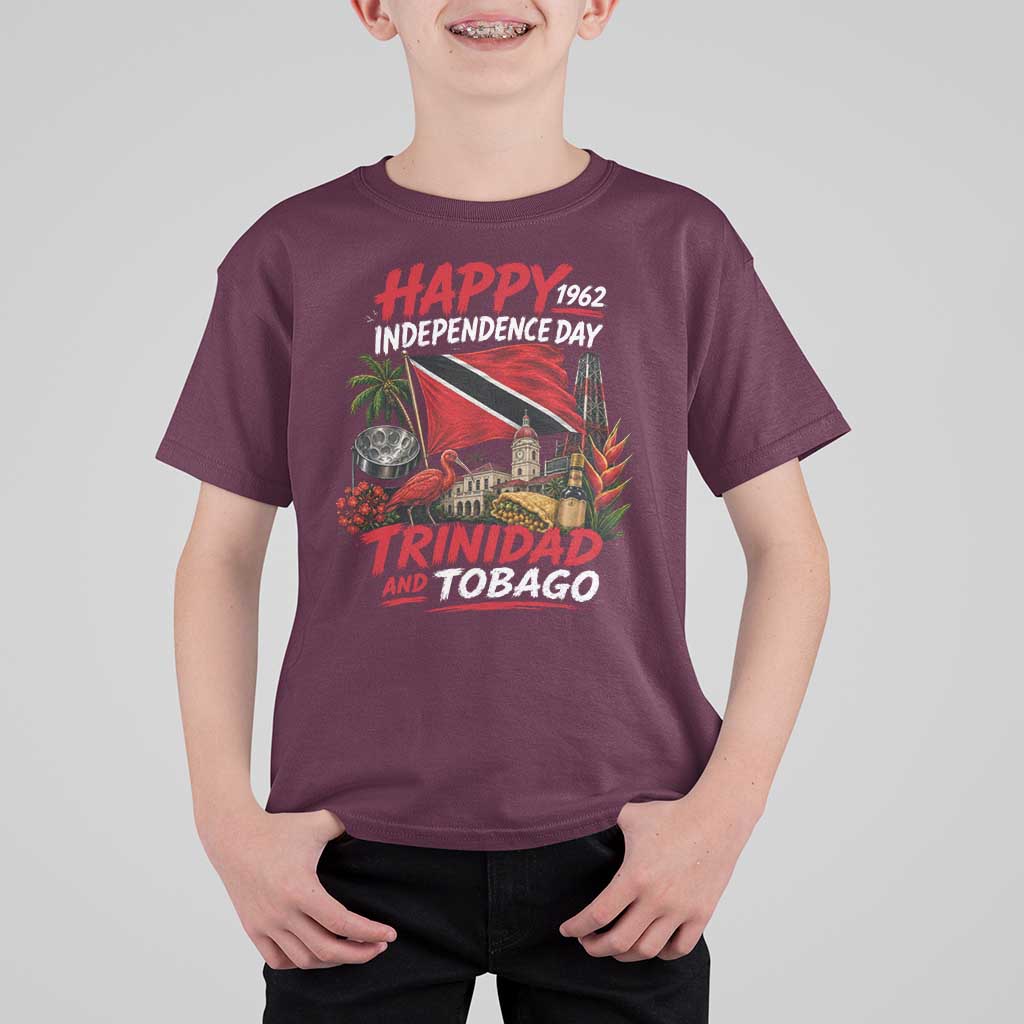 Trinidad And Tobago Independence Day T Shirt For Kid Trinidadian Heritage Steelpan Scarlet Ibis