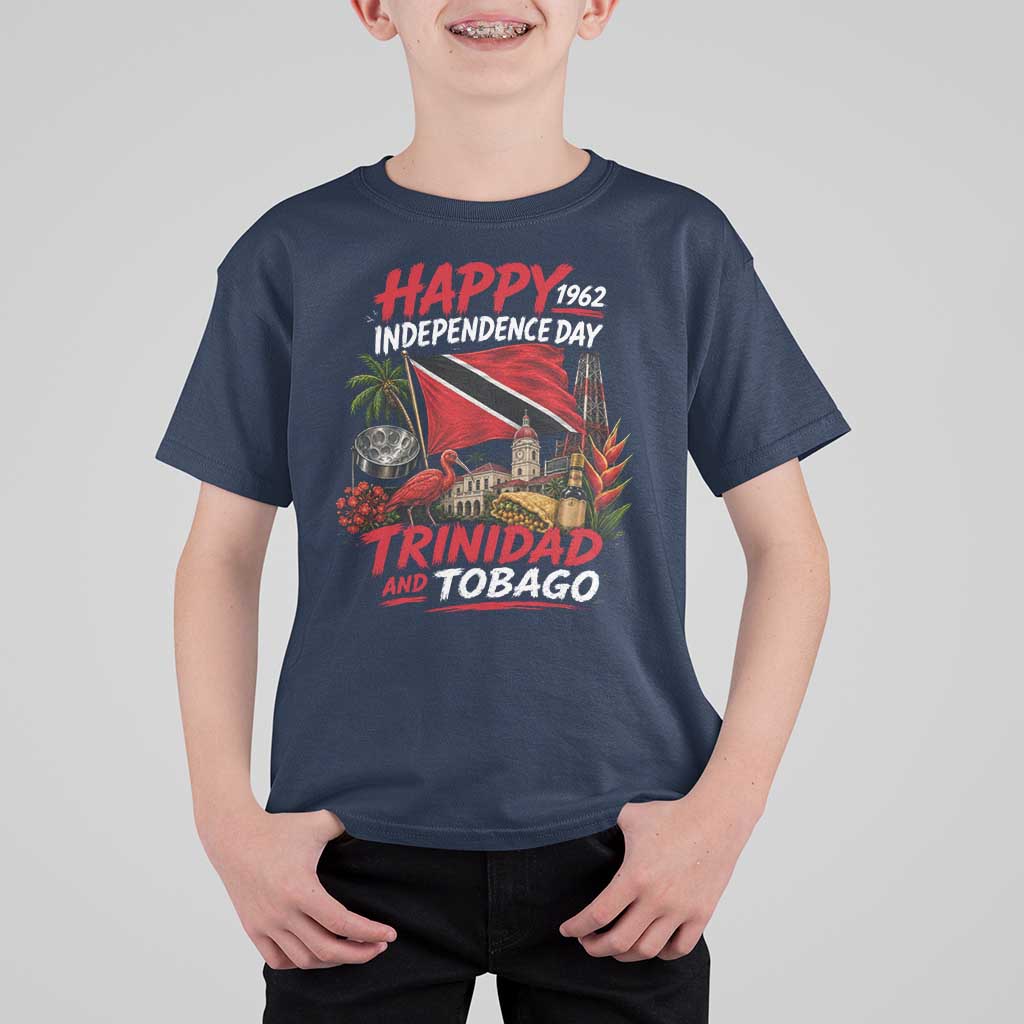 Trinidad And Tobago Independence Day T Shirt For Kid Trinidadian Heritage Steelpan Scarlet Ibis