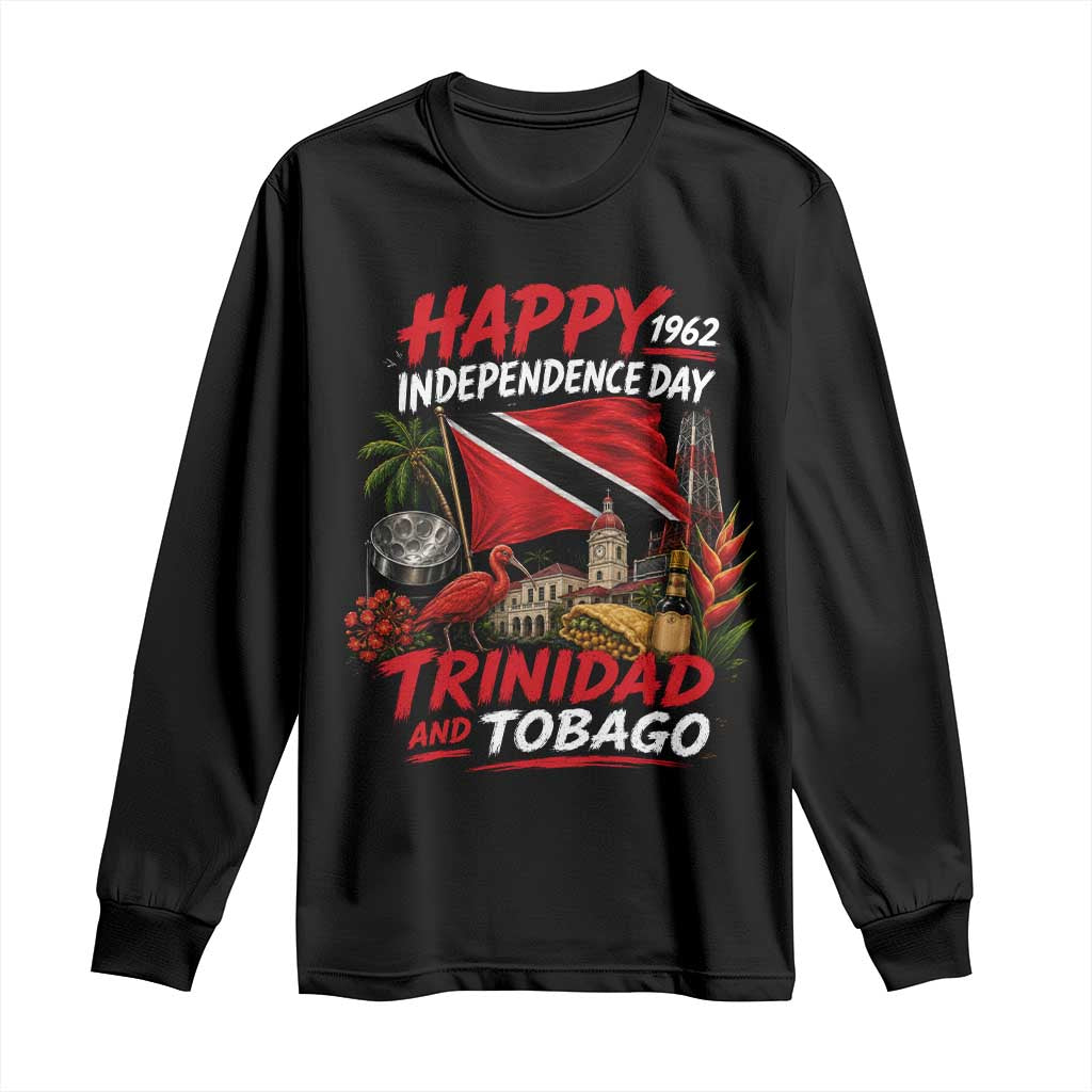 Trinidad And Tobago Independence Day Long Sleeve Shirt Trinidadian Heritage Steelpan Scarlet Ibis