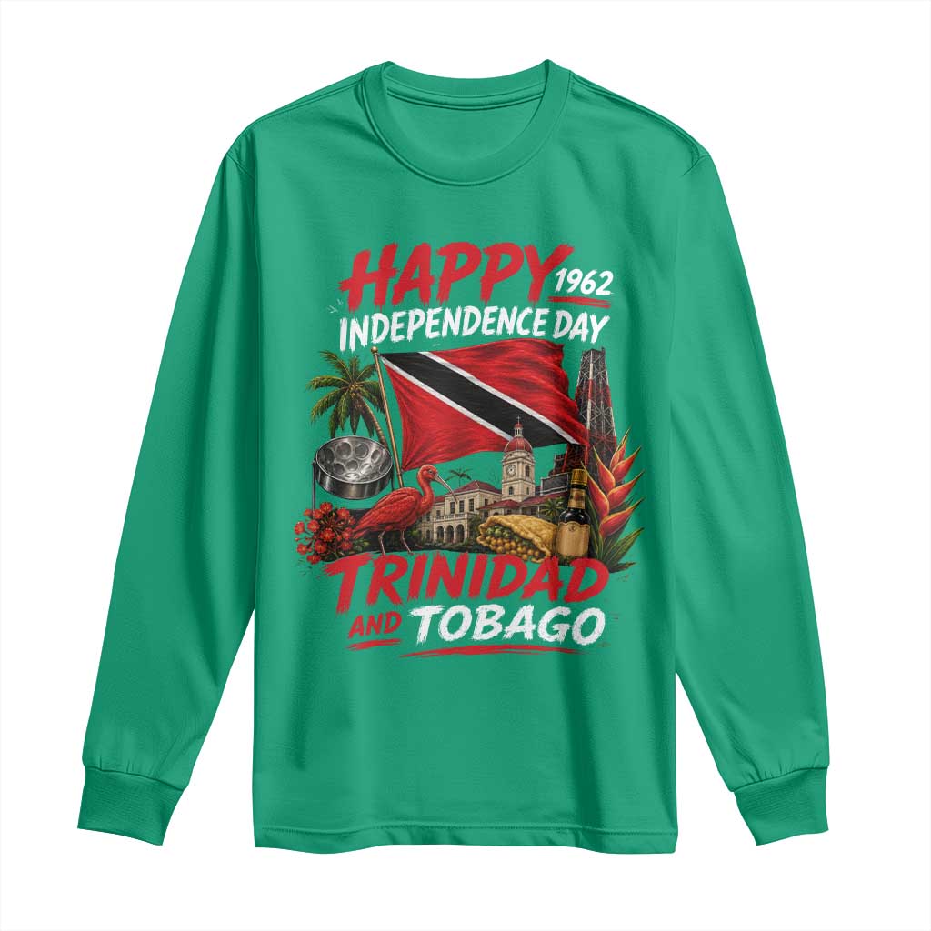 Trinidad And Tobago Independence Day Long Sleeve Shirt Trinidadian Heritage Steelpan Scarlet Ibis