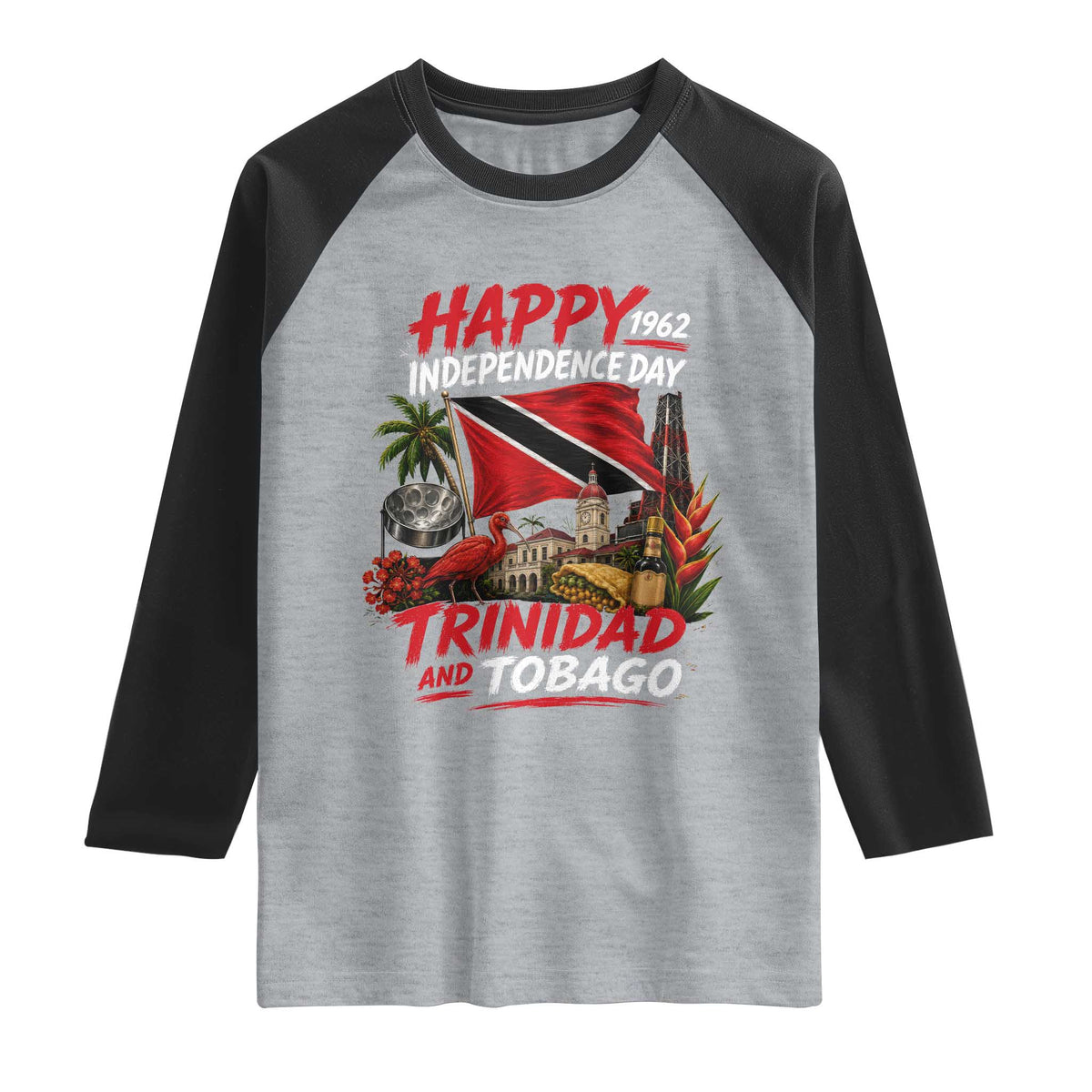 Trinidad And Tobago Independence Day Raglan Shirt Trinidadian Heritage Steelpan Scarlet Ibis