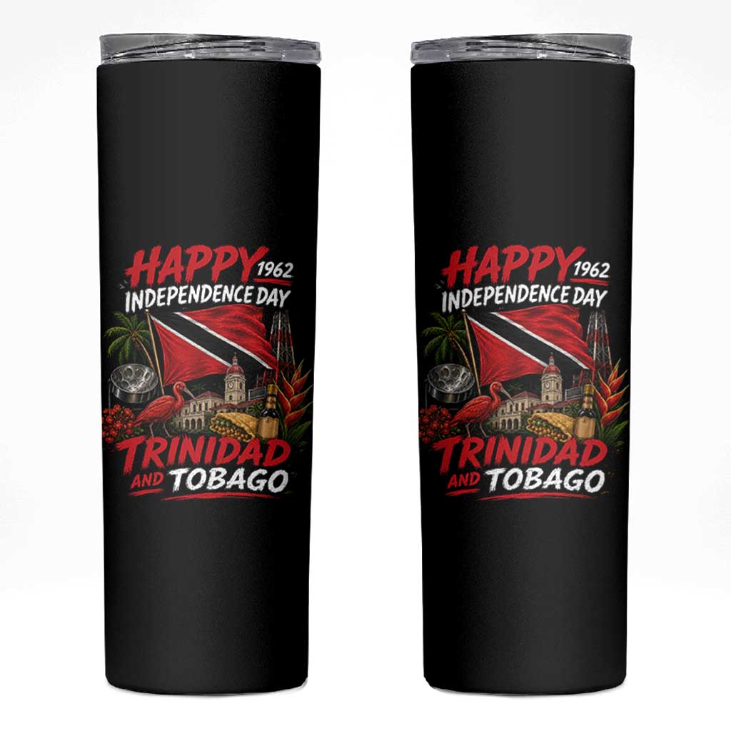 Trinidad And Tobago Independence Day Skinny Tumbler Trinidadian Heritage Steelpan Scarlet Ibis