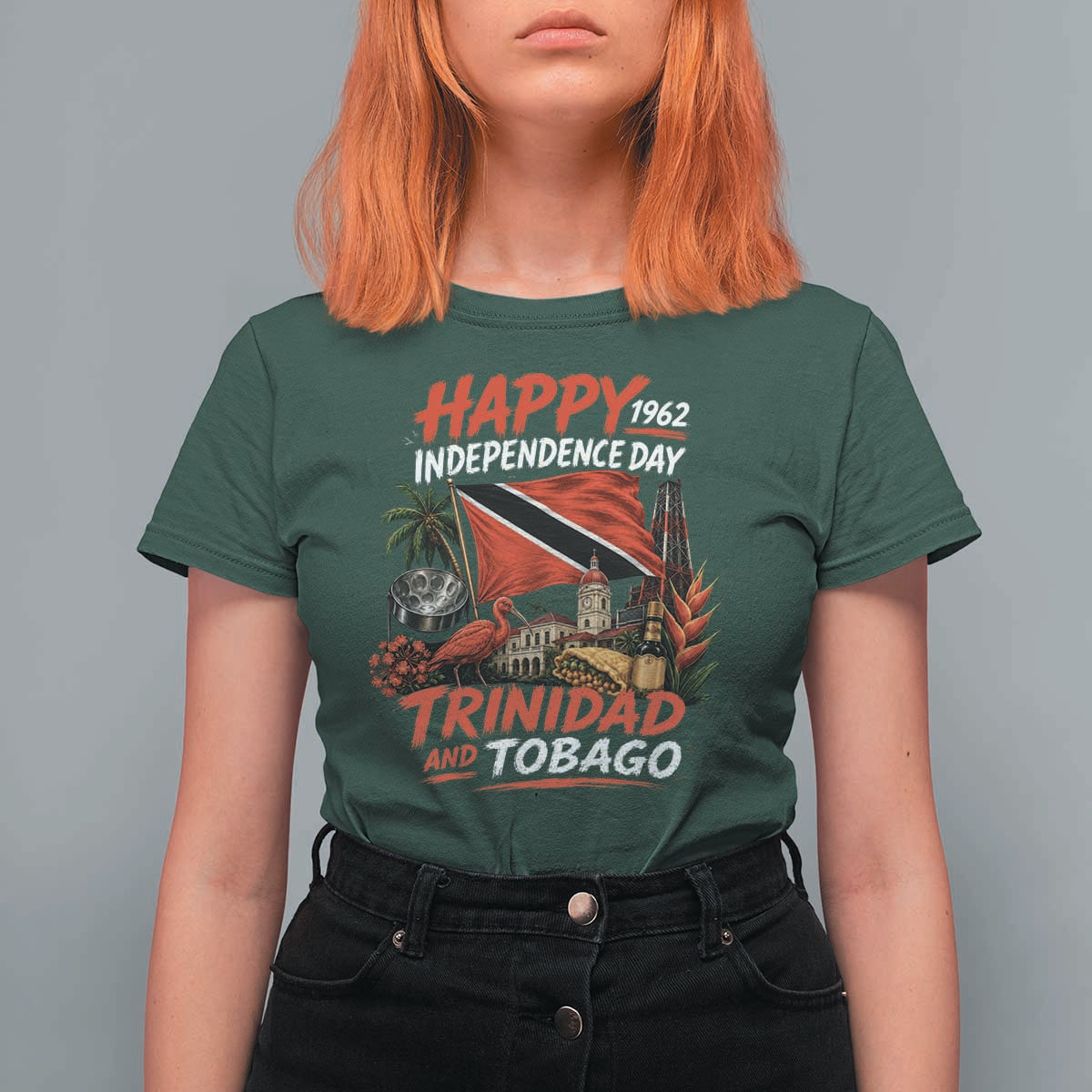 Trinidad And Tobago Independence Day T Shirt For Women Trinidadian Heritage Steelpan Scarlet Ibis